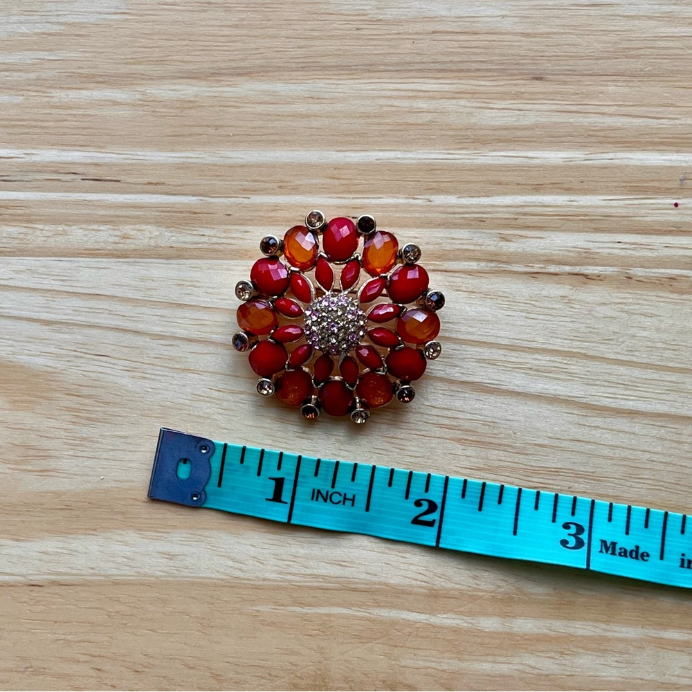 Casual Corner Orange Red Gold Gemstone Brooch Pin - Picture 4 of 4